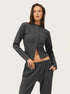 charcoal ribbed co ord set worn by model front view