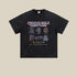 Black pixel tee with retro character graphics, laid flat for product display