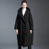 Long black cocoon down coat with oversized fit