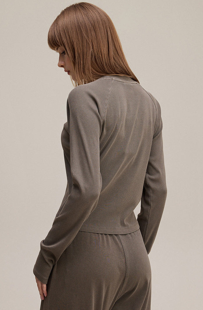 Back view of coffee brown slim fit long sleeve tee