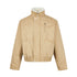 Studio flat-lay product view of the khaki cotton canvas fleece-lined stand collar jacket.