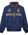 Blue crest embroidered Detroit jacket isolated on white