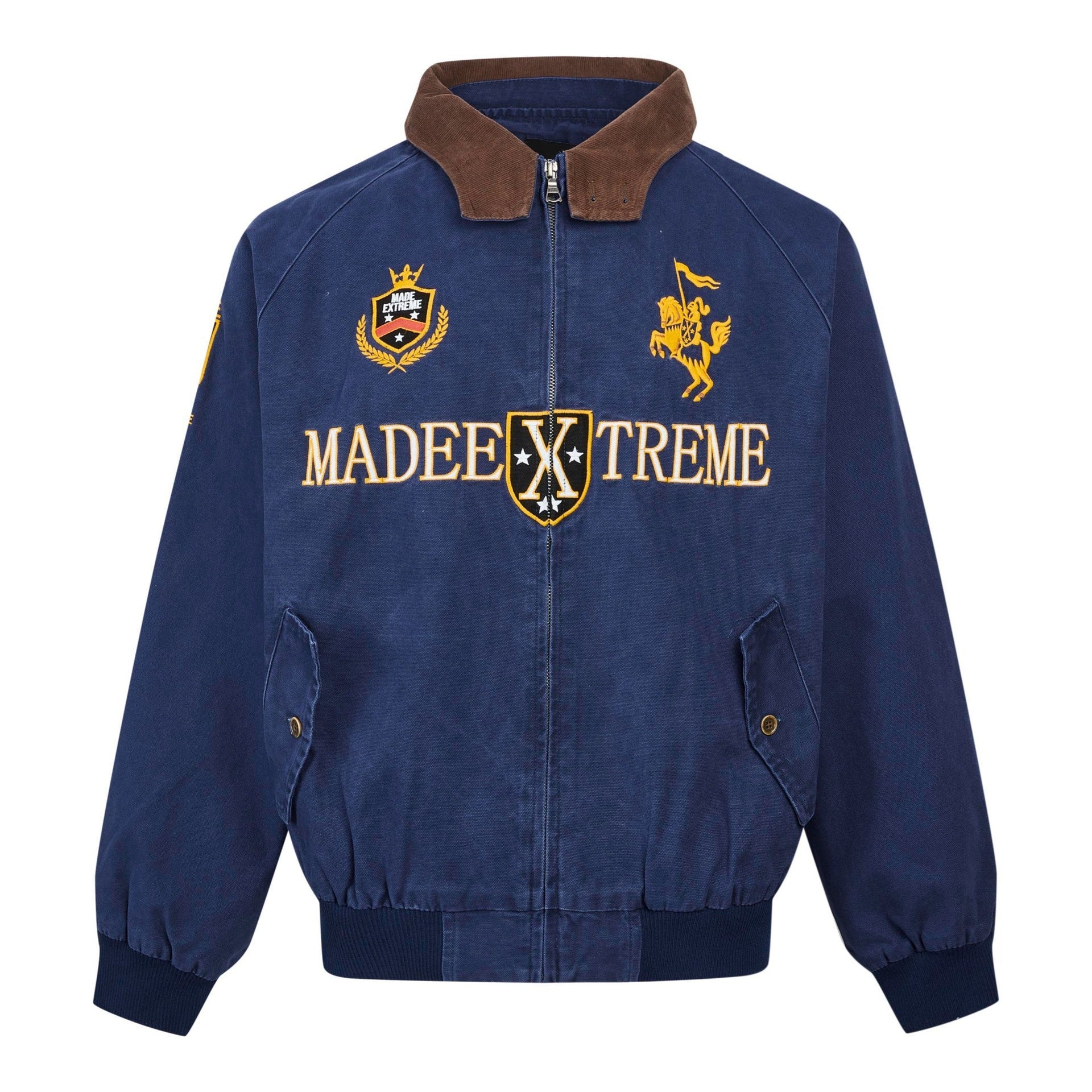 Blue crest embroidered Detroit jacket isolated on white