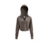 Women’s cropped hoodie, brown (coffee), long sleeve, hood, front flat lay.
