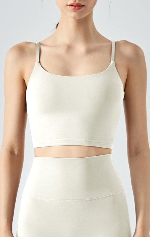 Off-white seamless tank top cropped with cami straps and sculpting fit