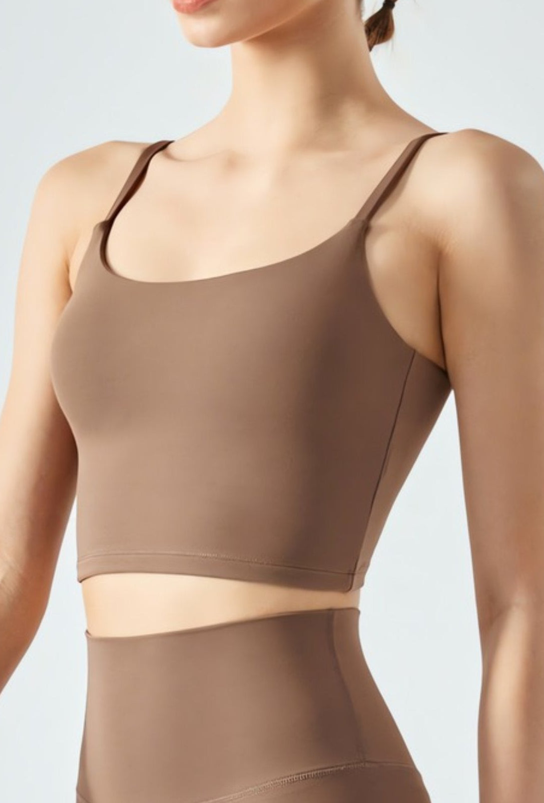 Sandal seamless tank top cropped with cami straps and sculpting fit, side view