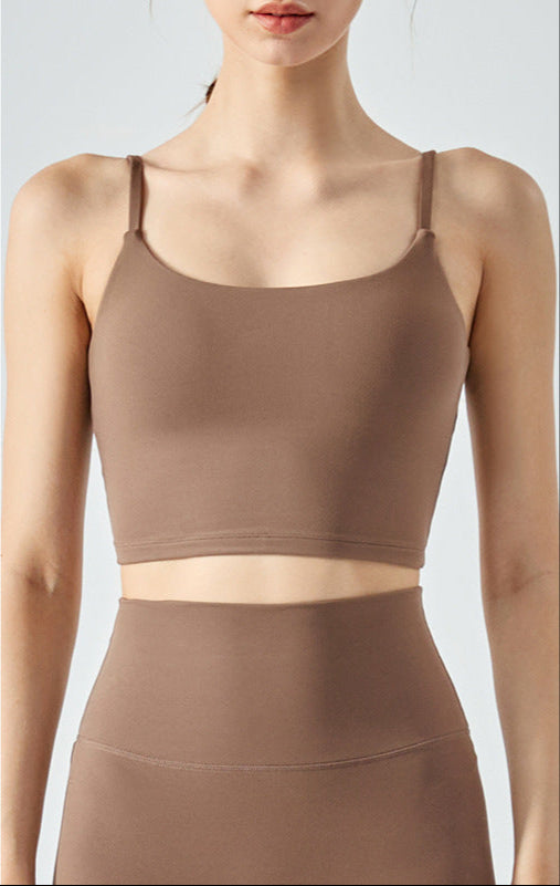 Sandal cropped yoga tank with cami straps and smooth seamless finish