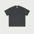 Charcoal gray oversized t-shirt with crew neck and short sleeves displayed flat against light gray background