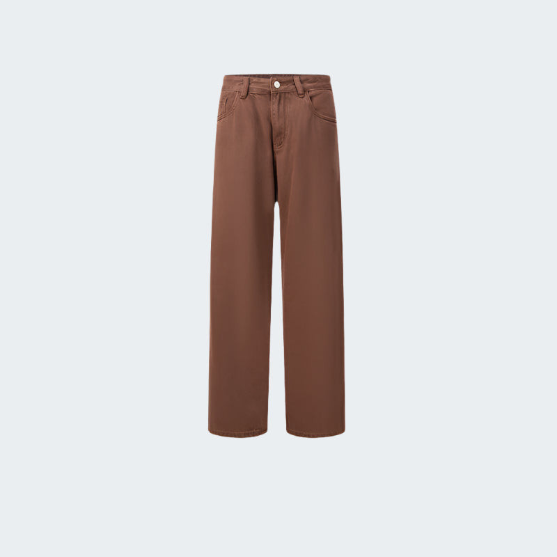 Brown wide-leg jeans with relaxed fit and classic denim construction