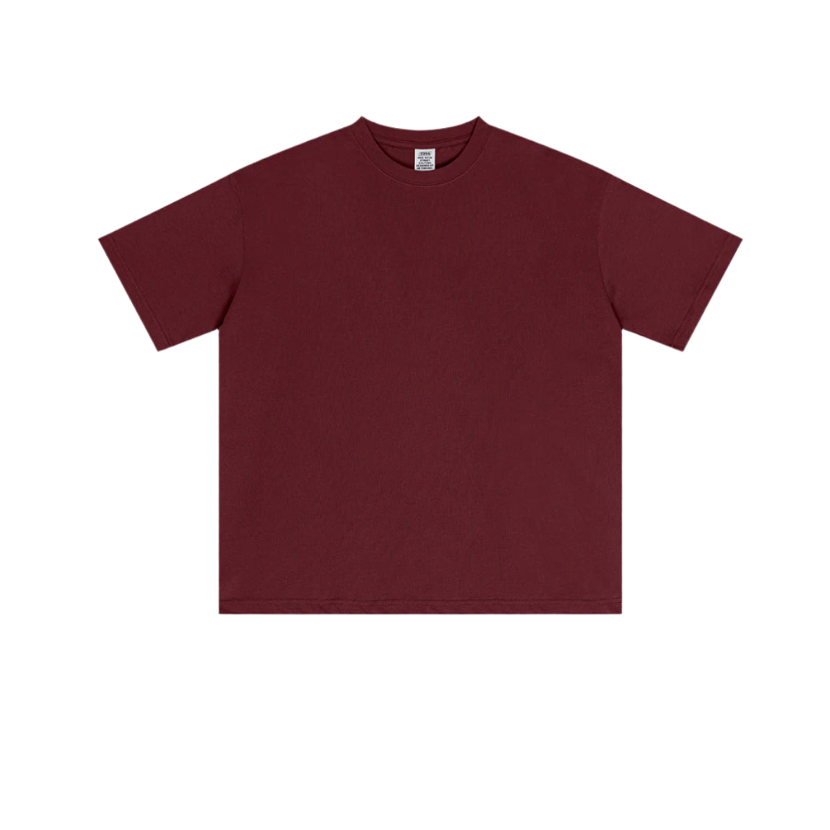 Burgundy oversized t-shirt with classic crew neckline, short sleeves and relaxed fit, featuring premium cotton fabric and clean finish