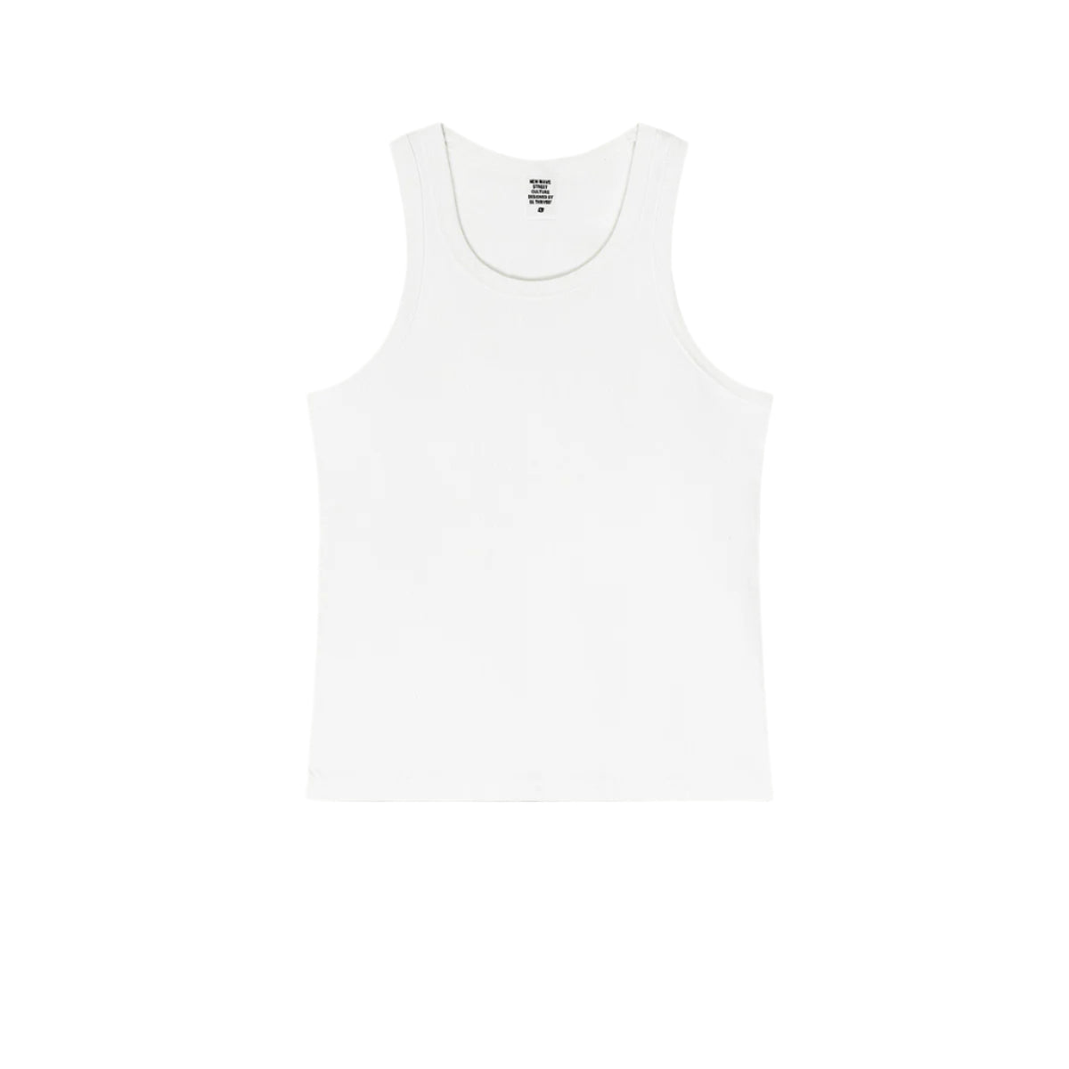 White ribbed tank top laid flat, showcasing a classic sleeveless design
