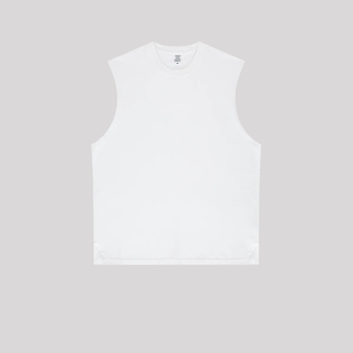 Crisp white cotton muscle tank with classic crew neckline and minimalist design