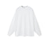 White oversized long sleeve sweatshirt with crew neck and dropped shoulders on plain background