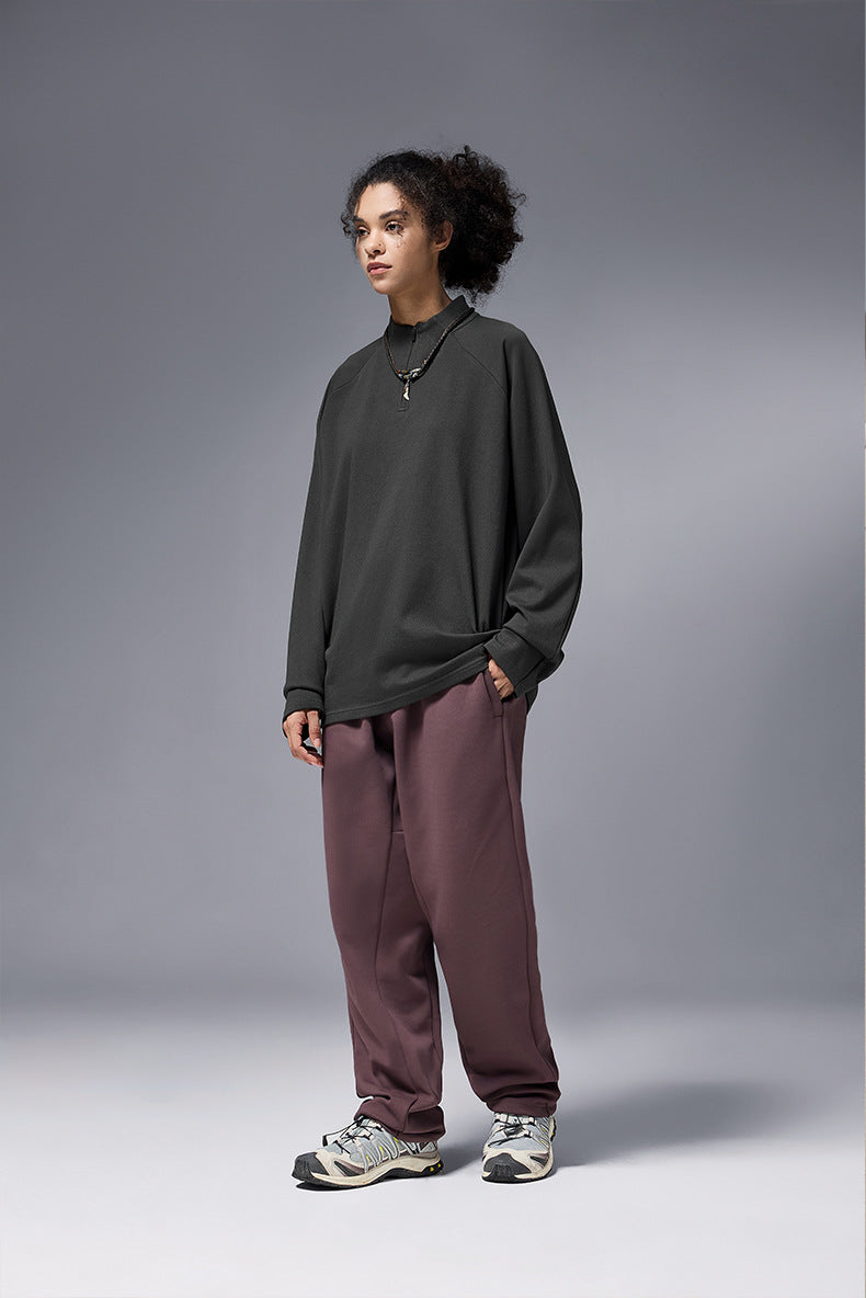 Dark gray half zip long sleeve t shirt for women relaxed fit