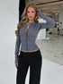 Dark gray knit cardigan sweater front view slim fit