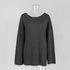 Front view of dark gray knit sweater with long sleeves