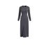 Dark gray long sleeve bodycon dress, ribbed knit maxi, front view