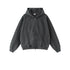 Dark gray zip up hoodie, fleece-lined, sculpted seams, flat lay front