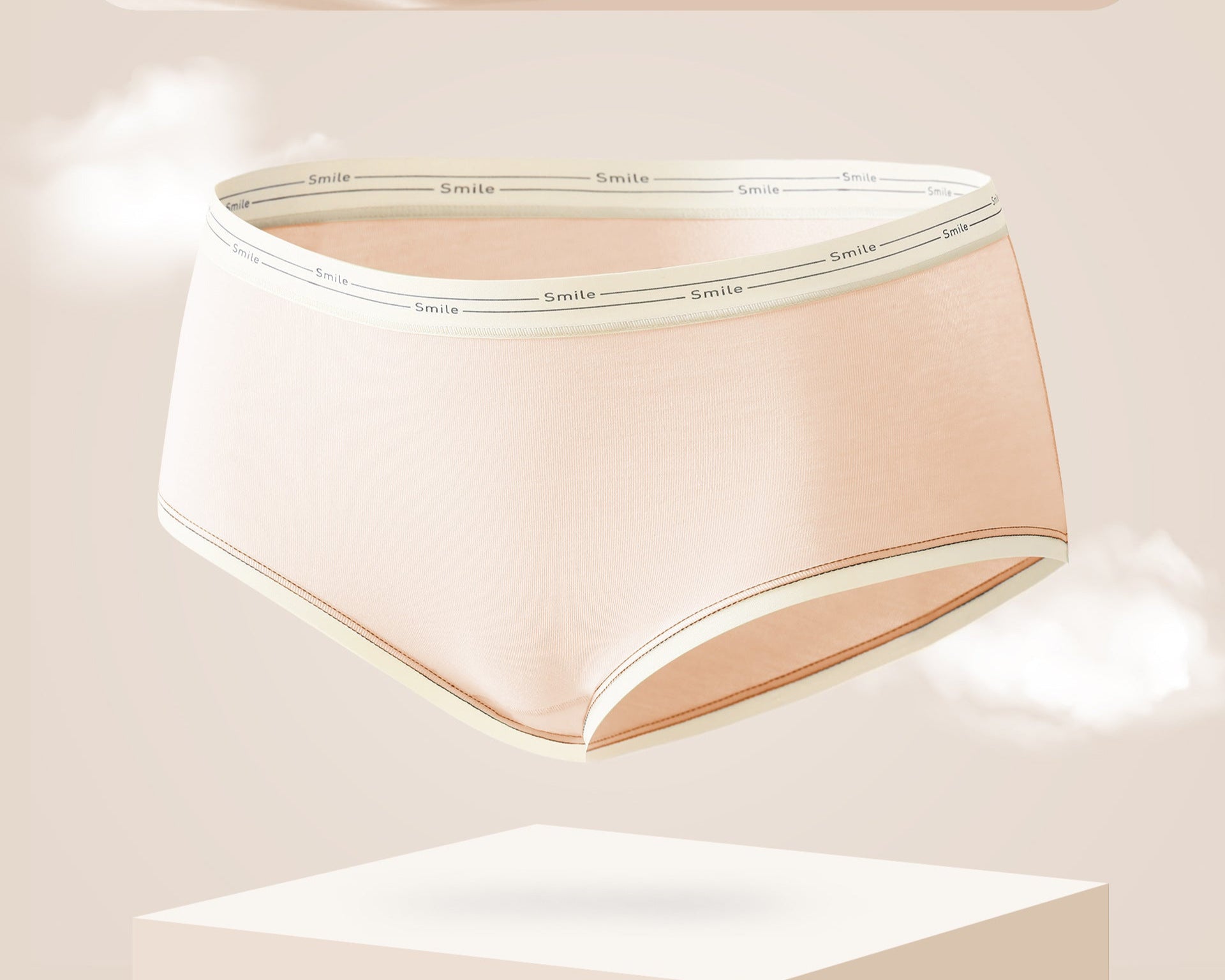Antibacterial brief in coral with 'Smile' printed elastic waistband trim