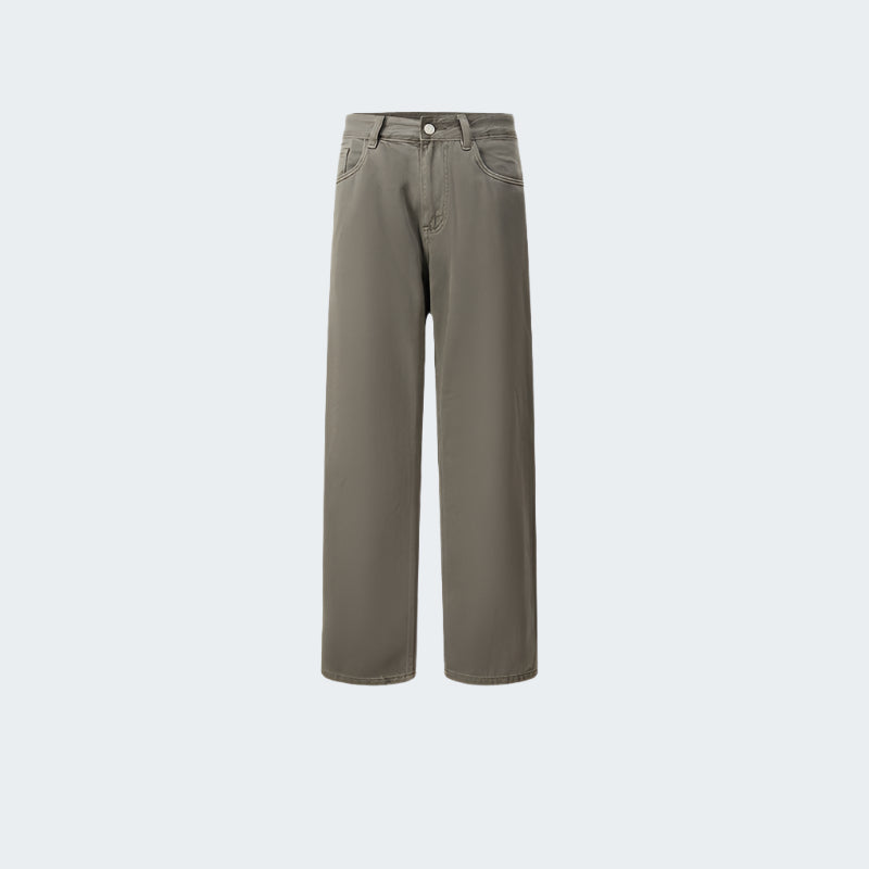 Gray-green wide-leg jeans with relaxed fit and standard jean styling