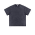Product shot of charcoal acid-washed oversized t-shirt with crew neck and short sleeves on plain background