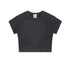 Flat-lay of a plain pastel black cropped tee with a washed texture and a relaxed fit