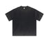 Black oversized t-shirt with subtle washed effect displayed flat against white background