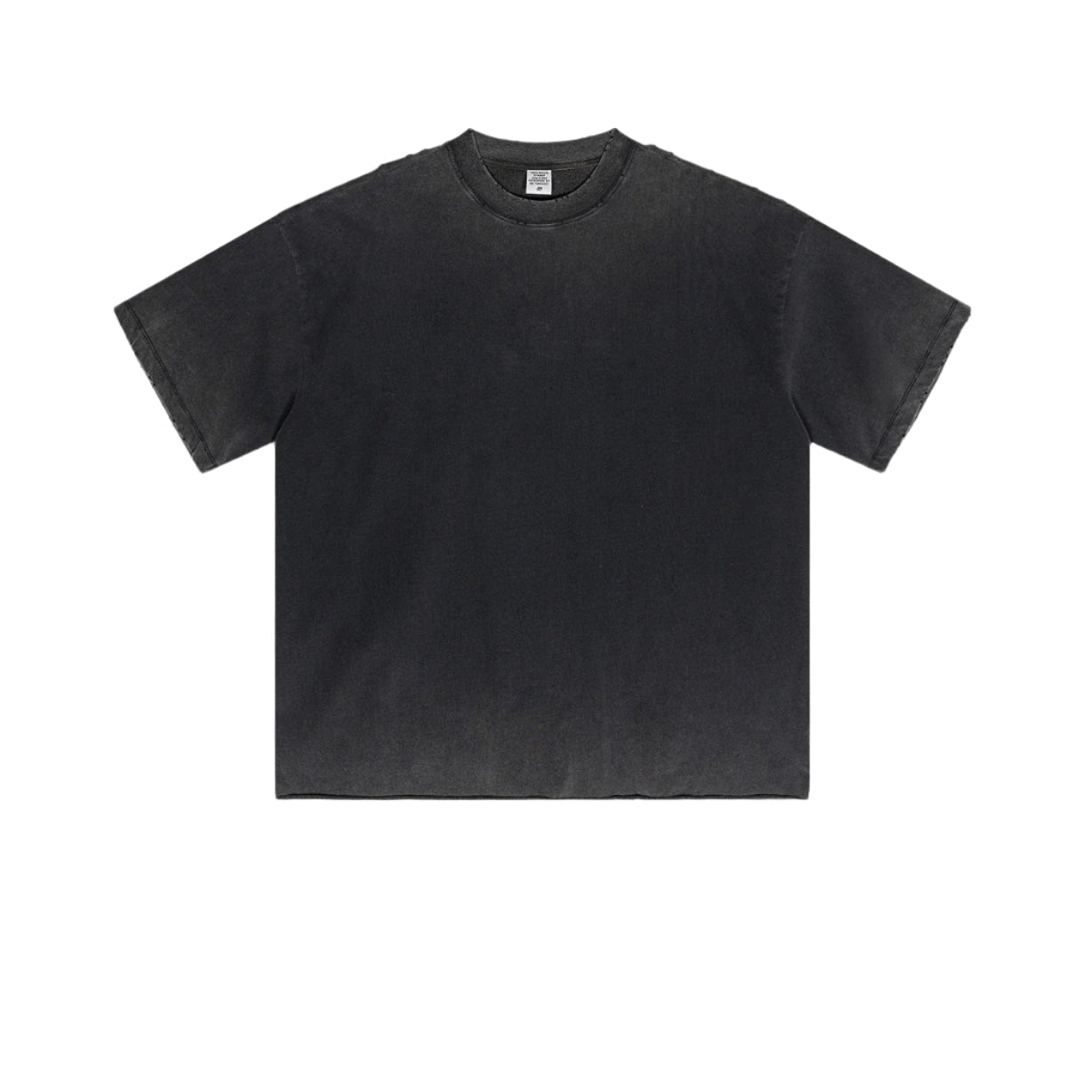 Black oversized t-shirt with subtle washed effect displayed flat against white background