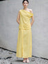 Elegant yellow skirt set with asymmetric one shoulder sleeveless blouse