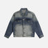 Gradient-wash denim trucker jacket displayed flat against white background showing dual chest pockets, button front and classic collar