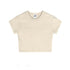 Beige cropped T-shirt laid flat, showcasing its plain back design and ribbed neckline