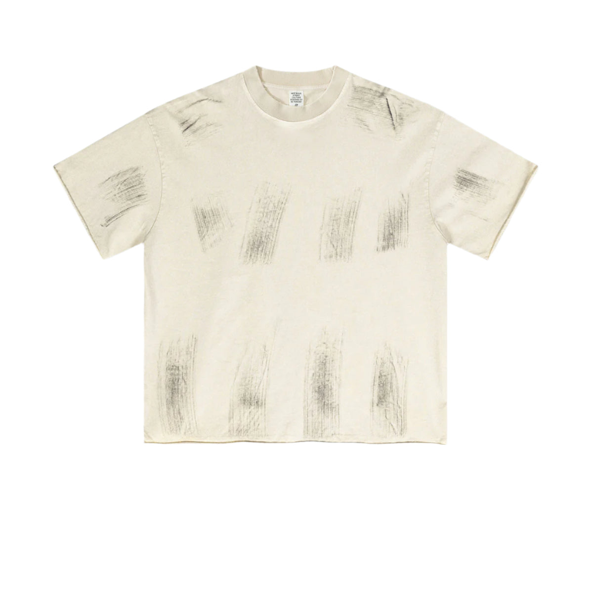 Minimalist white Beattube t-shirt with subtle distressed texture