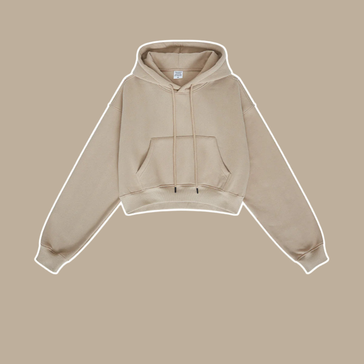 Beige Cropped Hoodie – Neutral-Toned Casual Sweatshirt – A warm beige cropped hoodie with a relaxed fit, perfect for layering or creating a casual, effortless aesthetic
