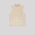 Beige washed cotton muscle tank with ribbed neckline and side slits shown in product photography 