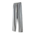 Light gray sweatpants with elastic waistband and white drawstring cords, featuring side pockets and straight leg design