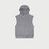 Light gray sleeveless hoodie with raglan shoulders displayed flat against neutral backdrop