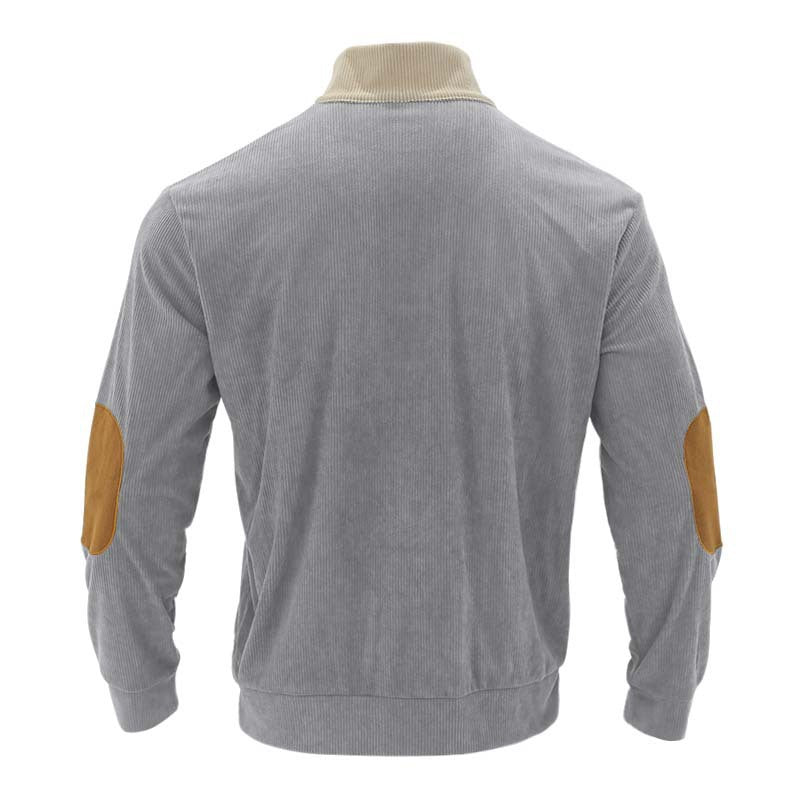 flat lay of gray corduroy button sweatshirt for men back