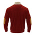flat lay of red and beige corduroy button sweatshirt for men back