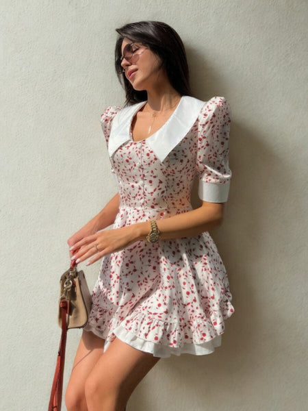 floral puff sleeve doll mini dress Floral Mini Dress with Puff Sleeves – Summer Doll Collar Look – ZINNTRA