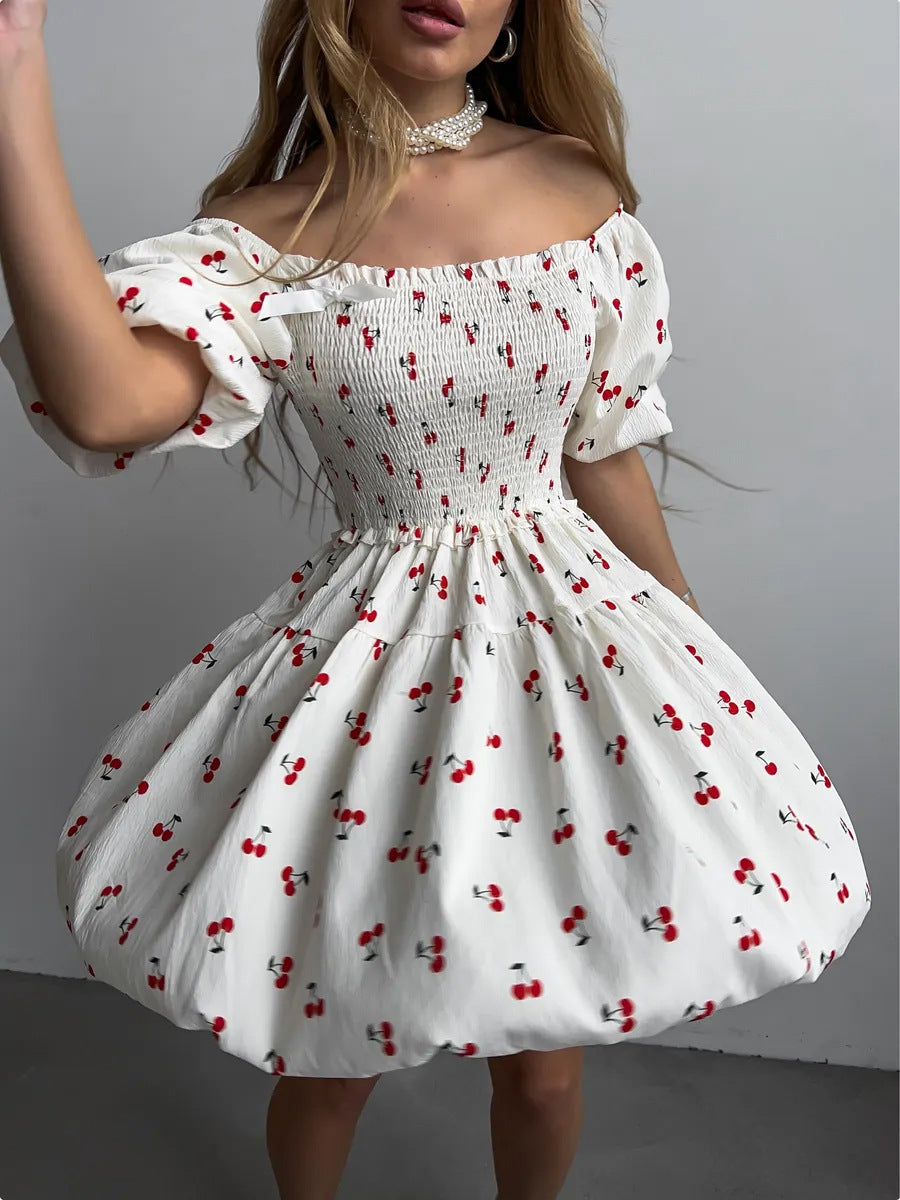 Floral Puff Sleeve Mini Dress – Smocked Bodice & Flare Skirt – ZINNTRA