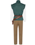 Flynn Rider Tangled cosplay costume back view with green vest and brown pants