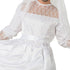 Close-up of lace and satin details on funny bride costume