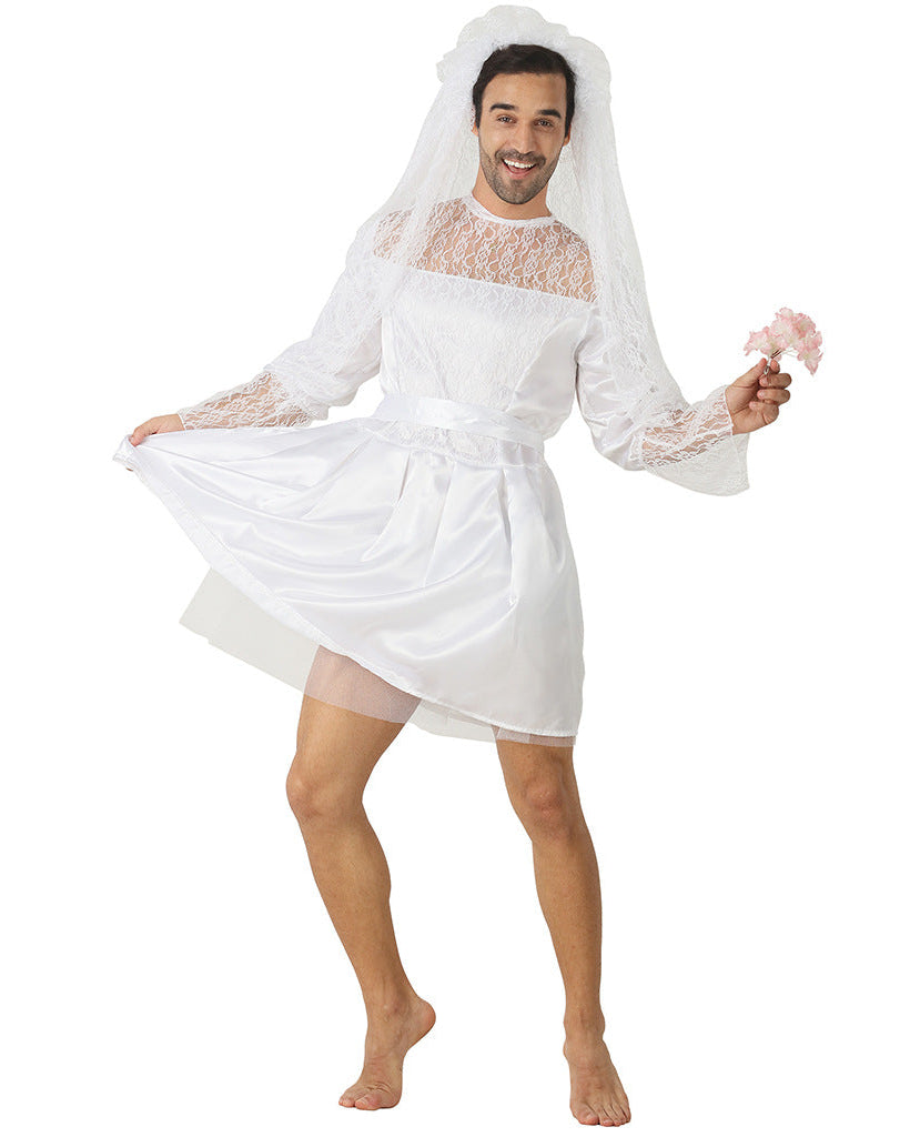 Funny men’s bride Halloween costume front view