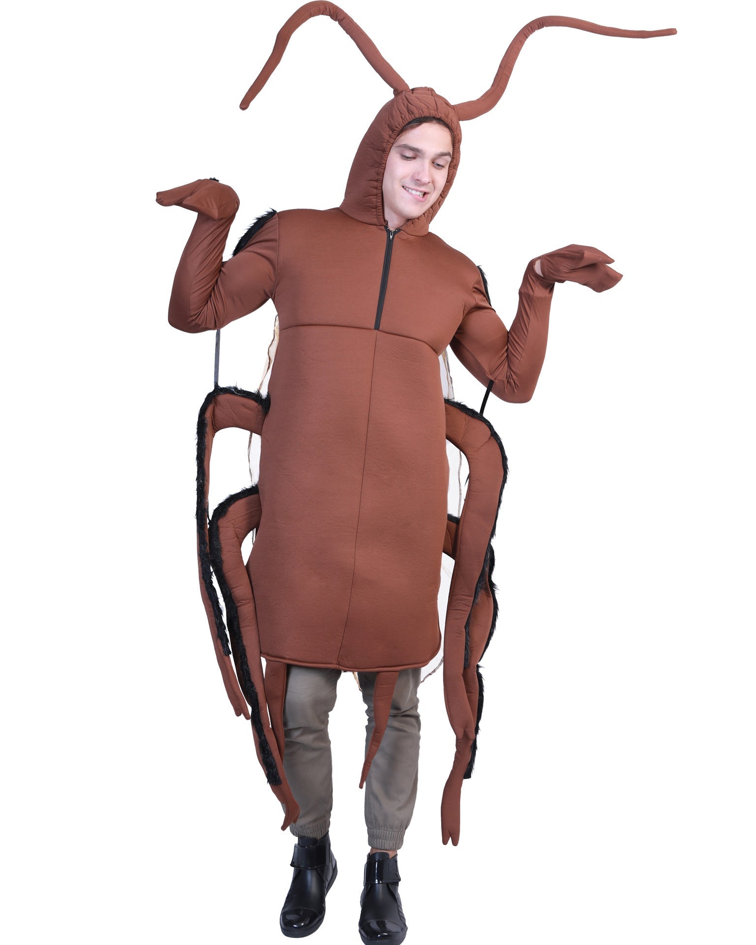 Funny cockroach Halloween costume for adults with antennae