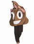 Adult in funny poop emoji Halloween costume posing with smile