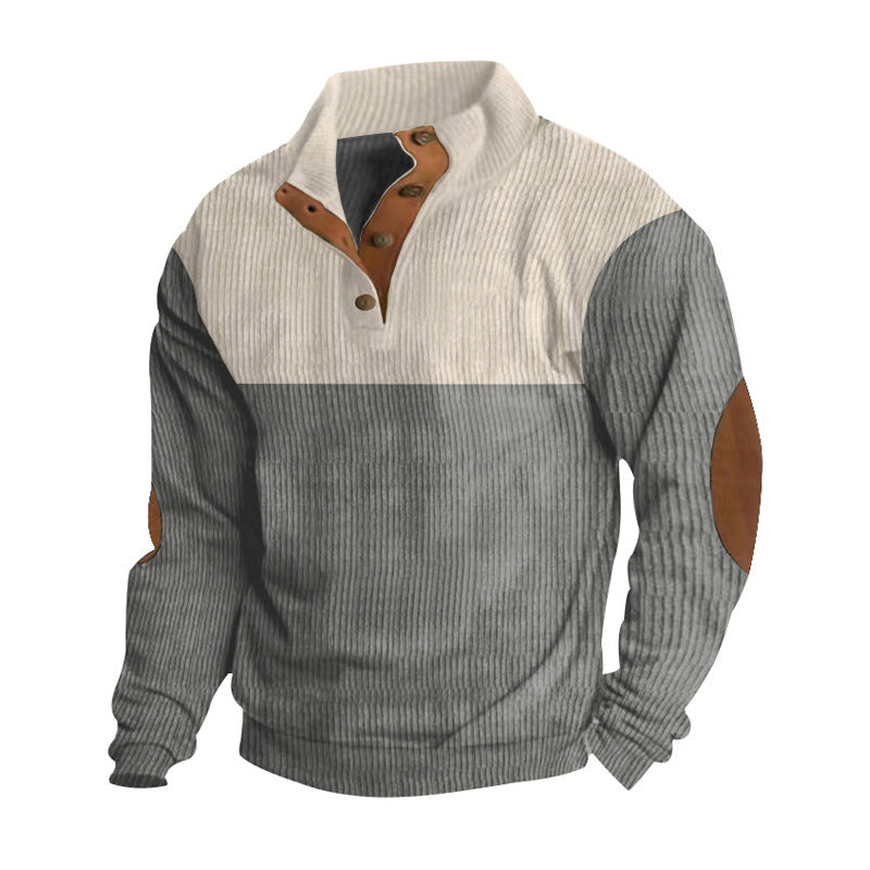 gray and beige corduroy button sweatshirt for men color-block design