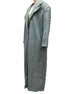 Studio 45° view—gray long teddy coat showing lapel and pocket