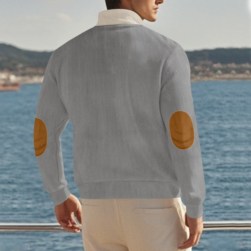 gray corduroy button sweatshirt for men outdoor back view