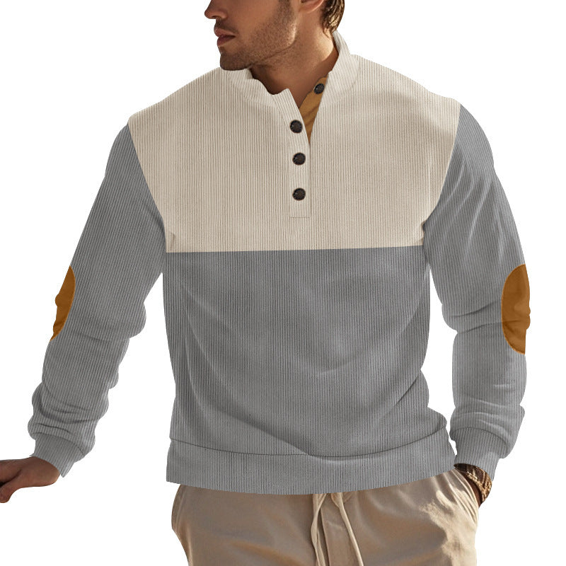 gray corduroy button sweatshirt for men  front