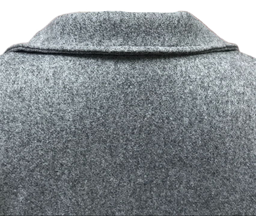back—gray teddy coat, structured collar and seam